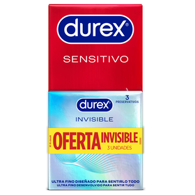 Preservativos Sensitivo + Oferta Invisible Durex 12 Un + Oferta 3 Un