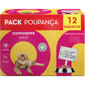 Comida Húmida Para Gato Adulto Pedaços Em Molho Saquetas Pack Poupança Continente 12 X 100 g