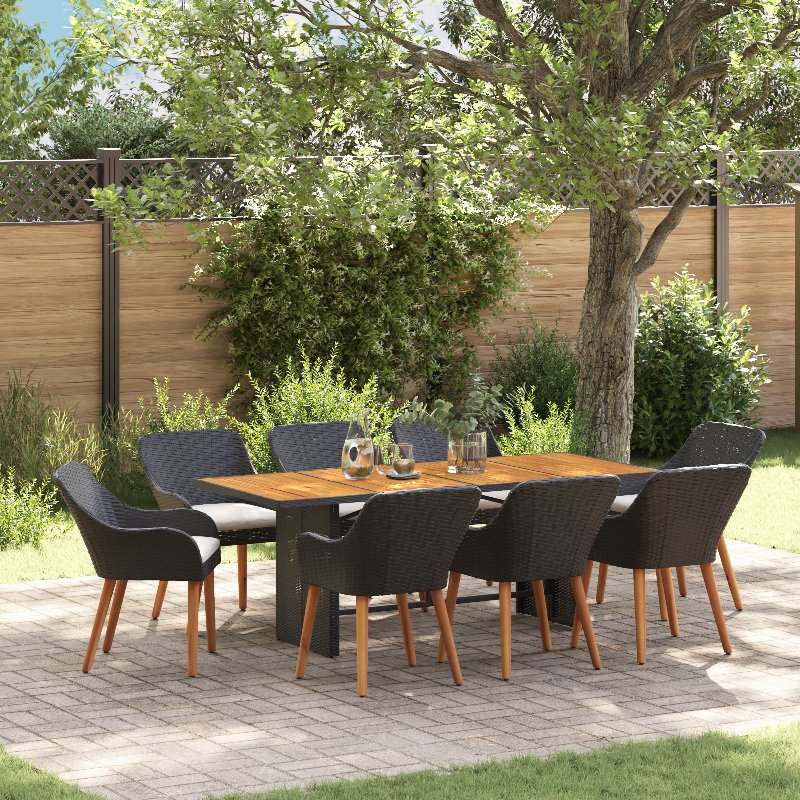 Hkh Conjunto De Jantar De Jardim De 9 Peças Vime - Preto