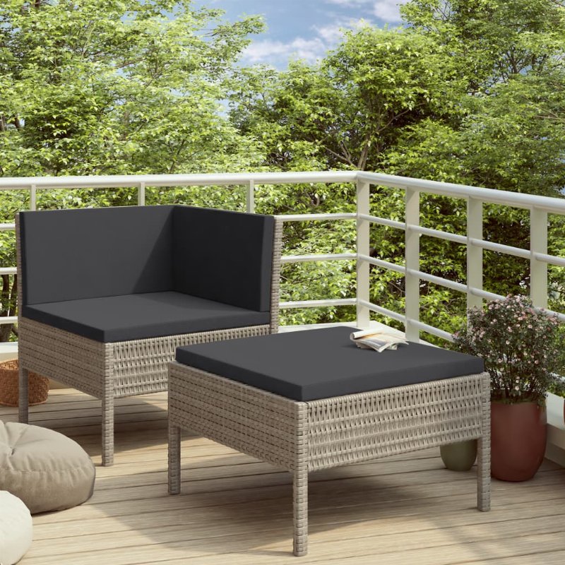 Hkh 2 Pcs Conjunto Lounge De Jardim C/ Almofadões Vime Pe Cinzento - Cinzeto