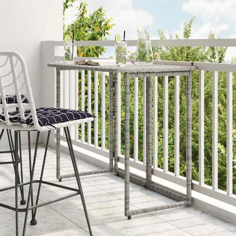 Hkh Mesa De Jardim Dobrável 90X51X75 Cm Vime Pe - Cinzento