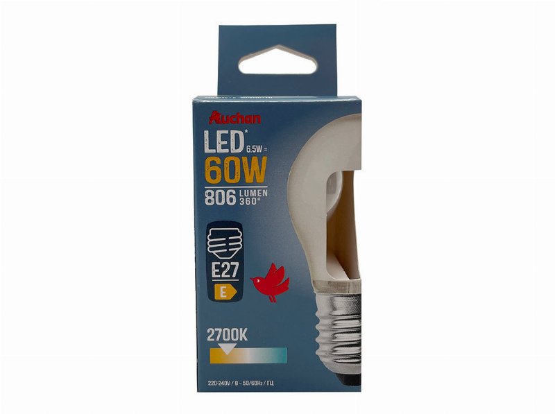 Lâmpada Led Esférica Auchan E27 60W Luz Amarela