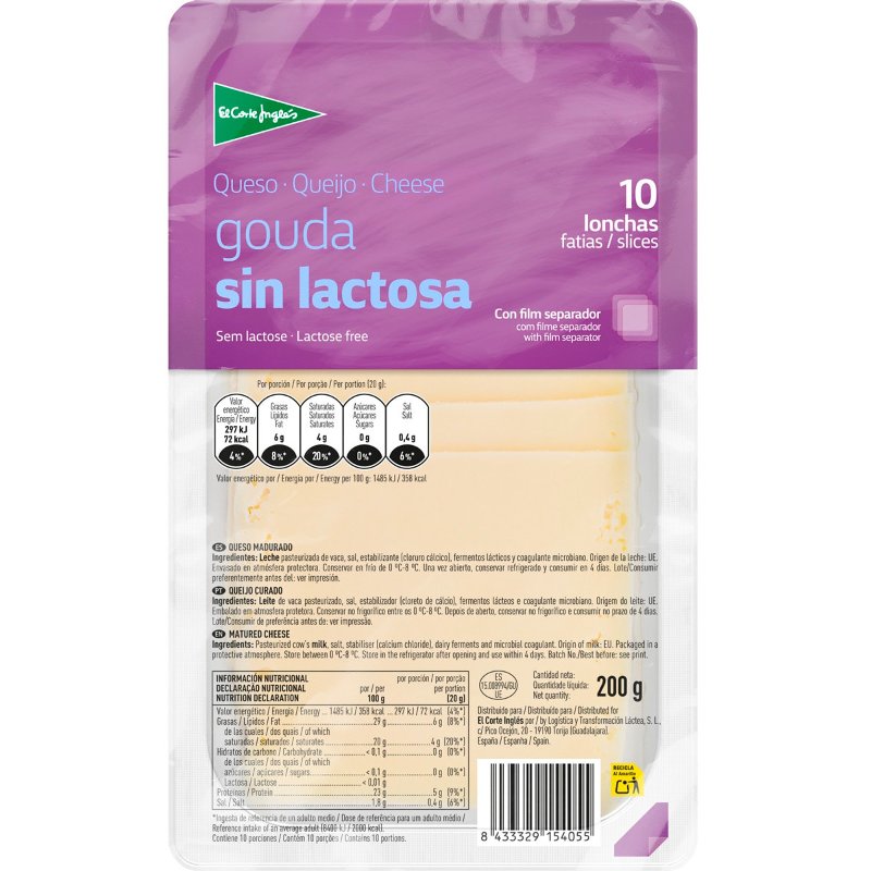 Queijo Gouda Fatiado Sem Lactose 200 unidades