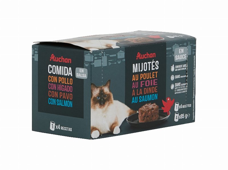 Comida Húmida Para Gato Auchan Pedacinhos Em Molho 4X85 g