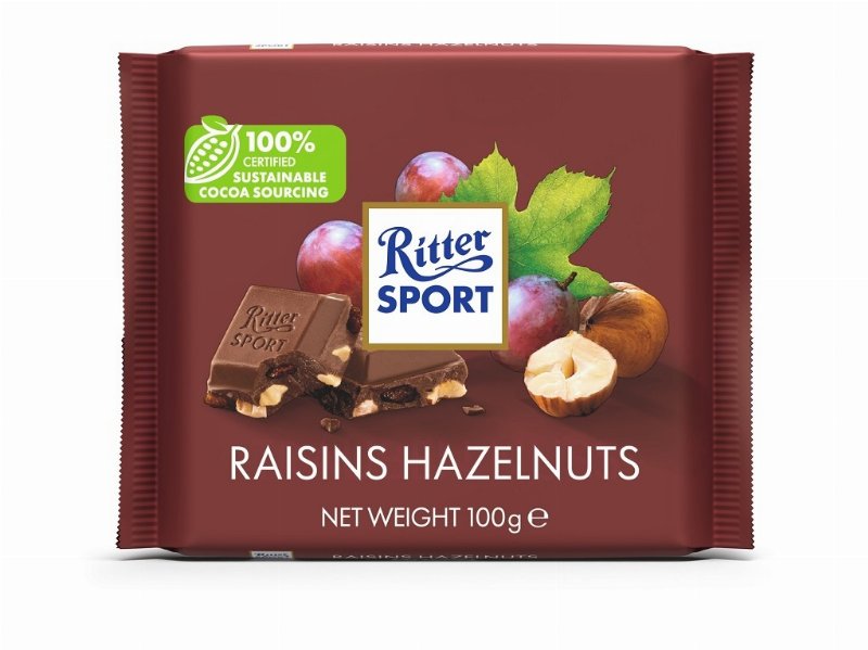 Chocolate Ritter Sport Leite Avelãs E Passas 100 g