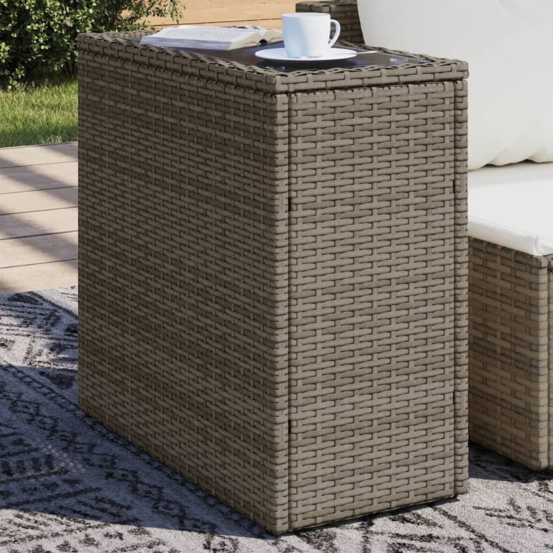 Hkh Mesa De Apoio Jardim C/ Tampo Vidro 58X27,5X55 Cm Vime Pe Cinza - Cinzento