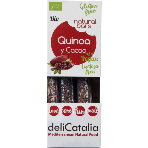 Barras De Quinoa E Cacau Vegan, Sem Lactose, Sem Glúten, Biológicas Pack 3 30 g