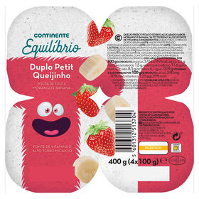 Duplo Petit Queijinho Morango E Banana Infantil Continente Equilíbrio 400 gr (4 Un)
