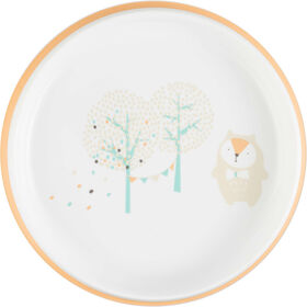 Prato Base Antiderrapante Branco E Laranja Happy Bear
