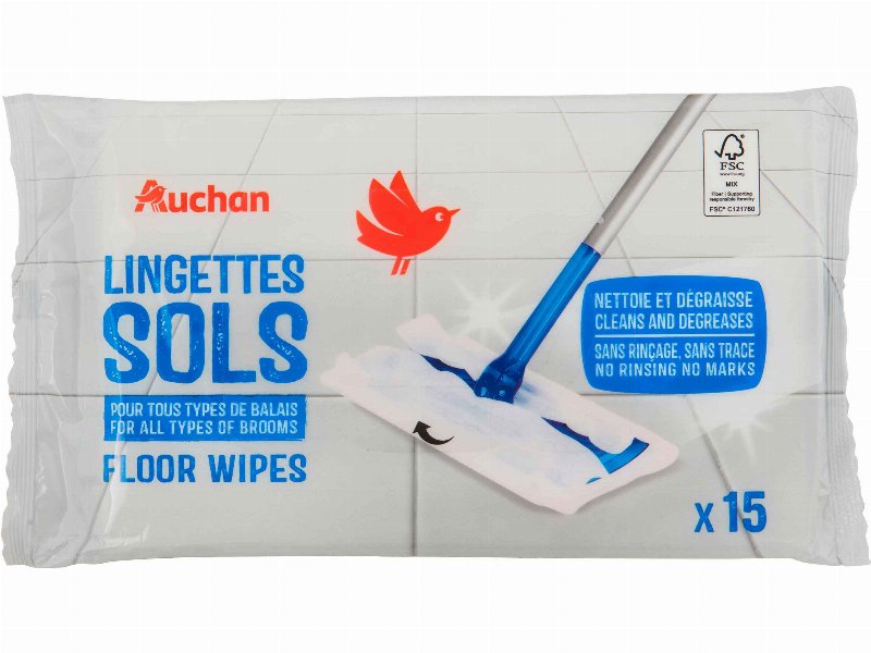 Toalhitas Chão Auchan Limpa & Desengordura 15Un