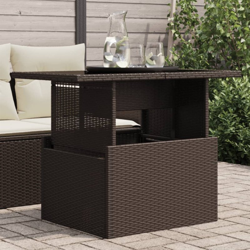 Hkh Mesa De Jardim Com Tampo De Vidro 100X55X73 Cm Vime Pe Castanho - Marrom