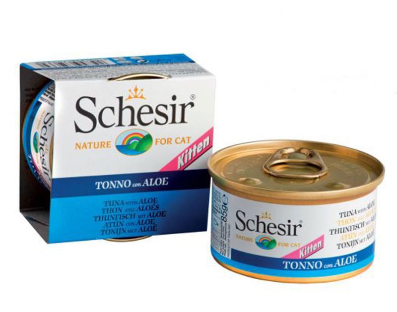 Comida Húmida Para Gatinho Schesir Lata Com Atum E Aloé 85 g
