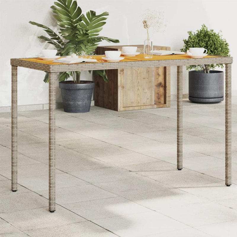 Hkh Mesa De Jardim Com Tampo Em Acácia 115X54X74 Cm Vime Pe Cinza - Cinzento