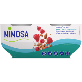 Iogurte Magro Probiótico Framboesa, Amêndoa E Sementes De Linhaça Sem Lactose Mimosa 460 gr (4 Un)