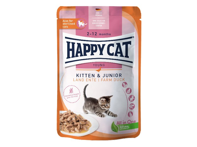Comida Húmida Gato Happy Cat Kitten & Junior Pato 85 g