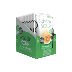 Snack Sopa Para Gato Frango, Cenoura E Abóbora Saquetas Schesir 12 X 40 g