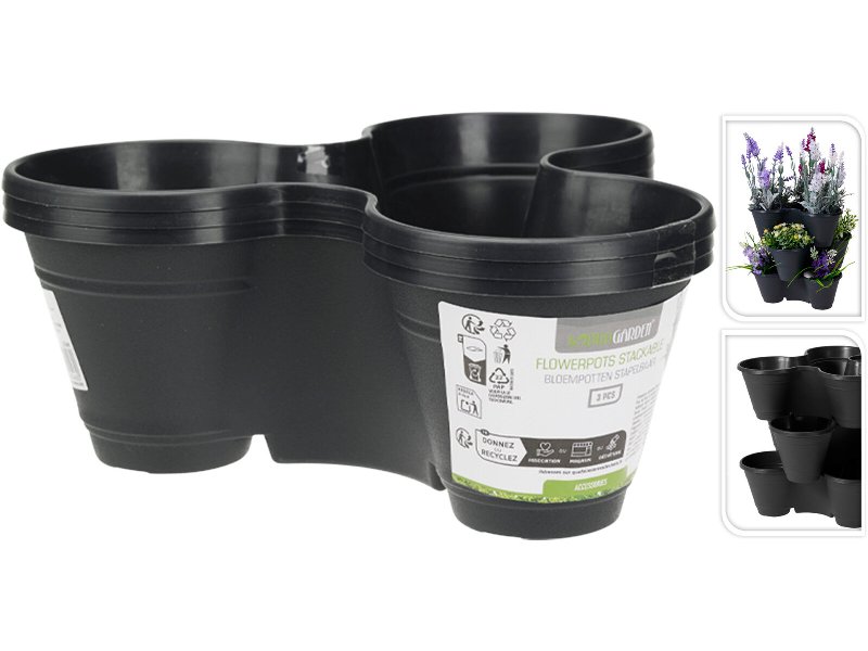 Conjunto De 3 Vasos Empilháveis Cinzento 22X22Xh9Cm