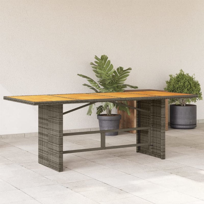 Hkh Mesa De Jardim Com Tampo Em Acácia 190X80X74 Cm Vime Pe Cinza - Cinzento