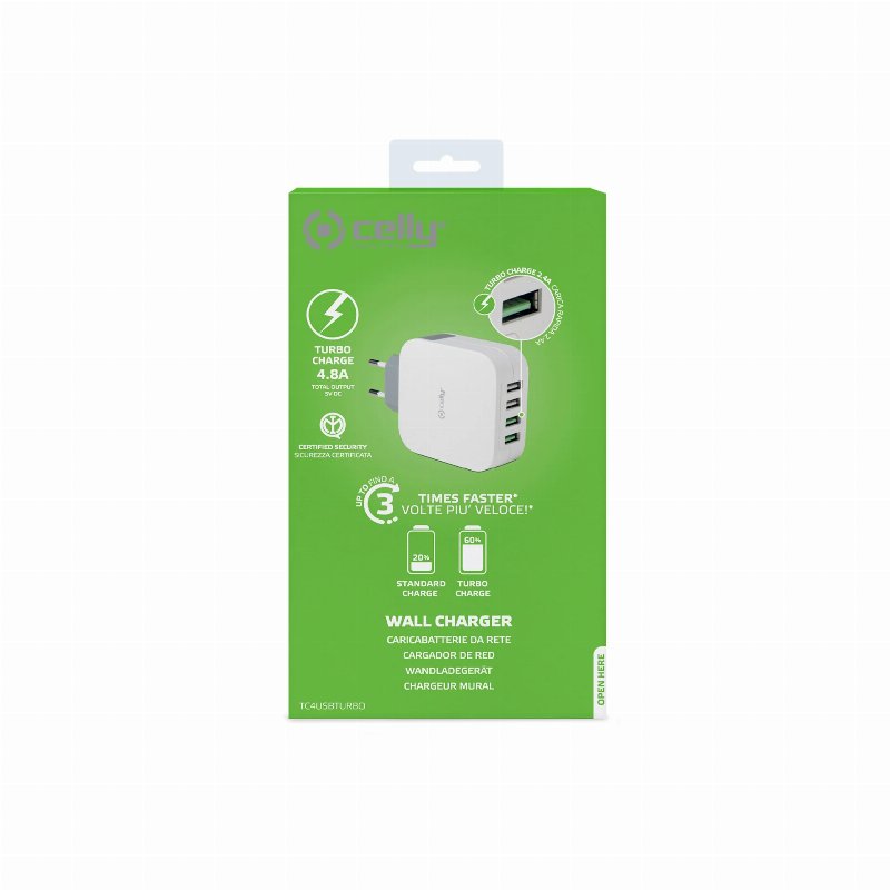 Celly Carregador De Parede Turbo 4Usb 4.8A