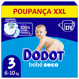 Fraldas Bebé Seco 6-10 kg T3 Dodot 176 Un