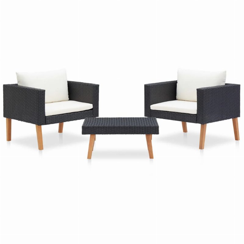 Hkh 3 Pcs Conjunto Lounge Para Jardim C/ Almofadões Vime Pe - Preto