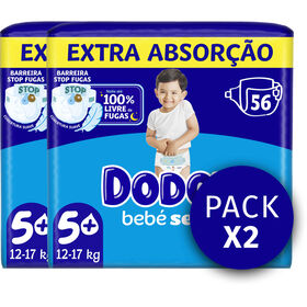 Fraldas Bebé Seco Extra 12-17 kg T5+ Dodot 2 X 56 Un