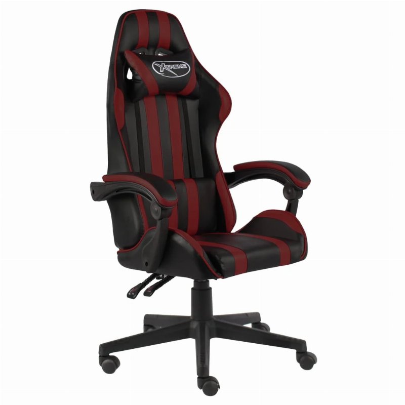 Hkh Cadeira Estilo Corrida Em Couro Artificial - Preto E - Vermelho Tinto