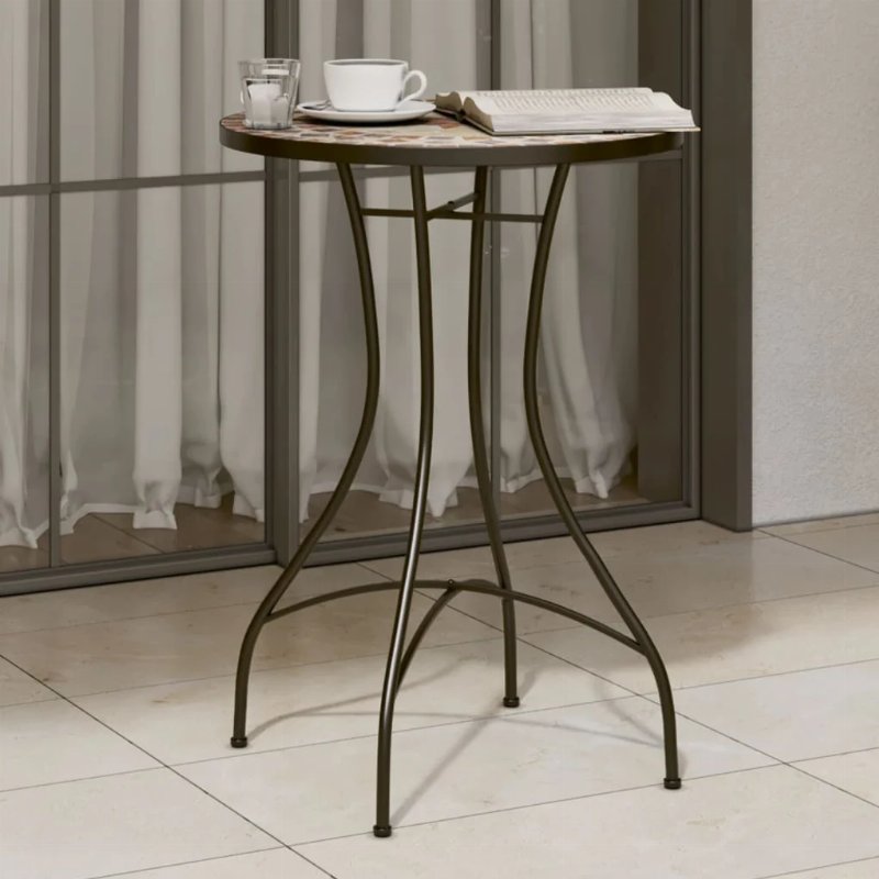 Hkh Mesa De Bistrô Em Mosaico Ø Cerâmica Terracota E Branco - Laranja