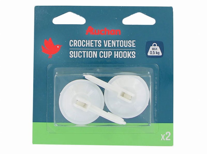 Ganchos Com Ventosa Auchan Cinzento 2 Peças 45Mm