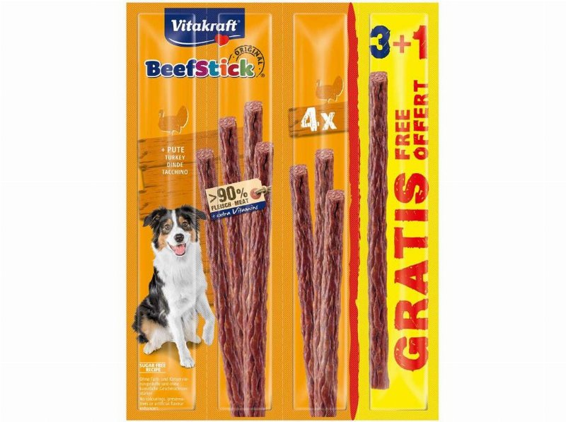Snacks Para Cão Beef Stick Vitakraft Peru 3+1 Unidades