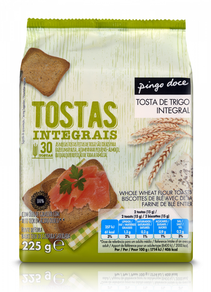 Tostas De Trigo Integral Pingo Doce 0.225Kg