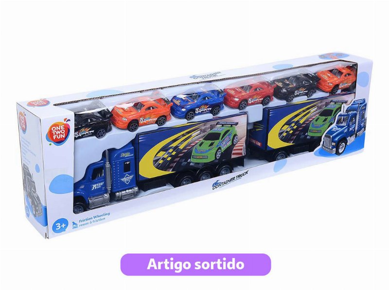 Camião Reboque De Fricção Com 6 Carrinhos One Two Fun Modelos Sortidos