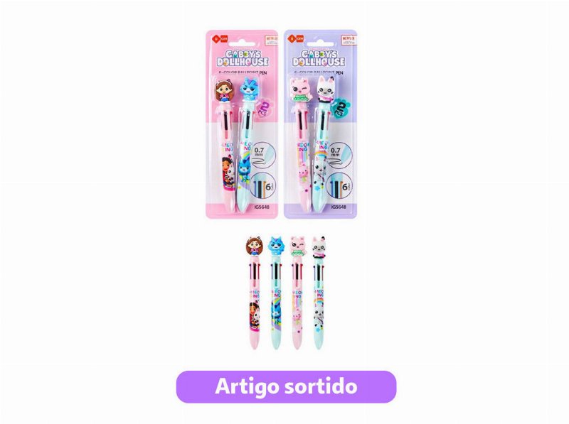 Esferográficas Retráteis Gabby 6 Cores 2 Unidades Modelos Sortidos