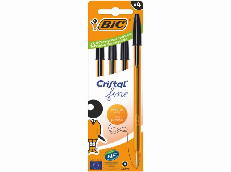 Esferográfica Cristal Fine Bic Preto 4 Unidades