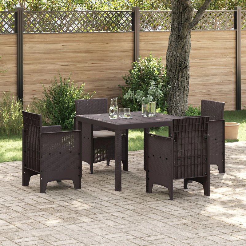 Hkh Conjunto De Jantar De 5 Peças Com Almofadas Rattan Sintético - Castanho