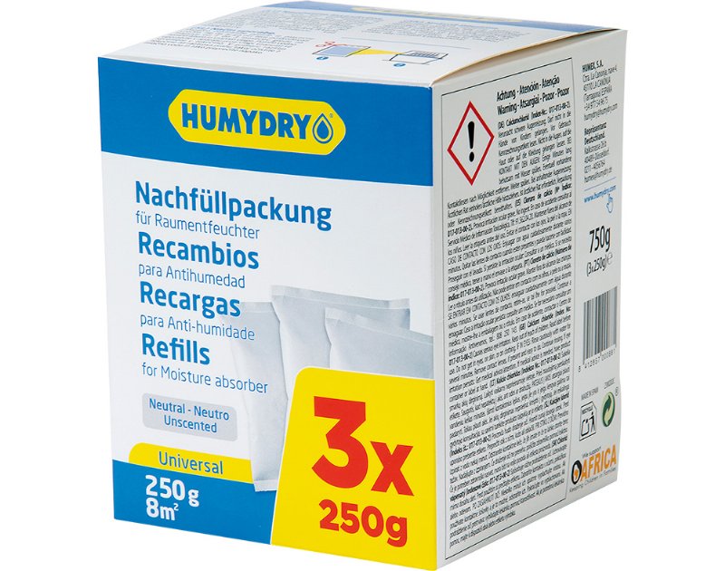 Recarga Para Desumidificador Humydry Basic Inodoro 250 g Pack 3 Unidades