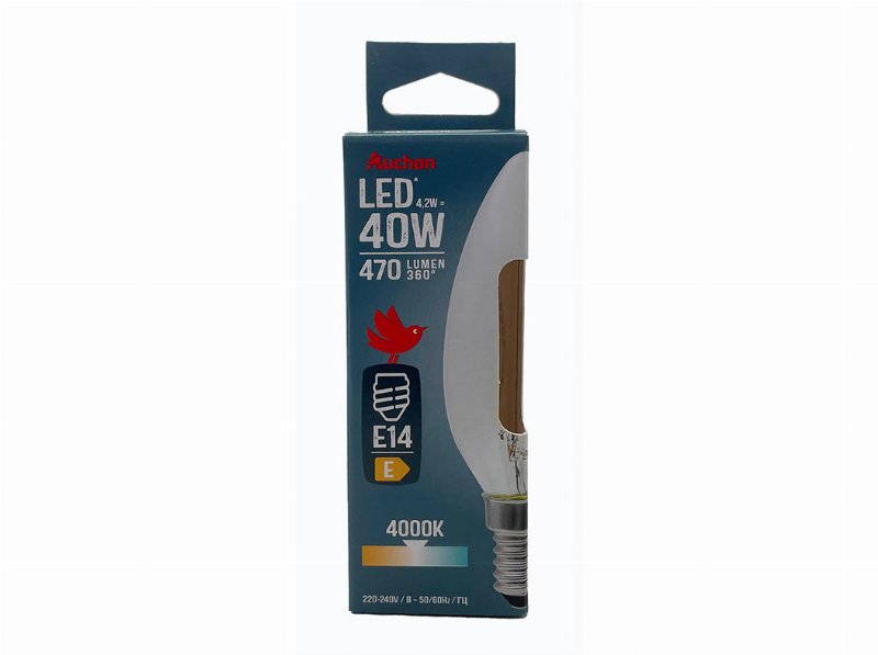 Lâmpada Led Vela Auchan E14 40W Luz Branca Clara
