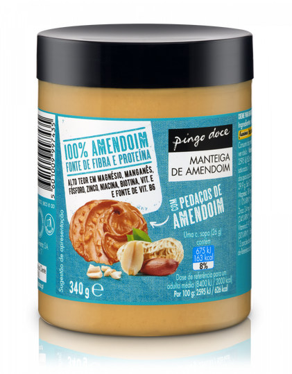 Manteiga De Amendoim Com Pedaços Pingo Doce 0.34Kg