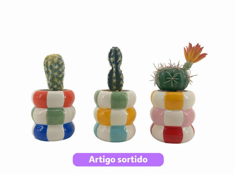 Cacto Artificial Actuel Com Vaso Cerâmica Altura 15.5Cm Modelos Sortidos