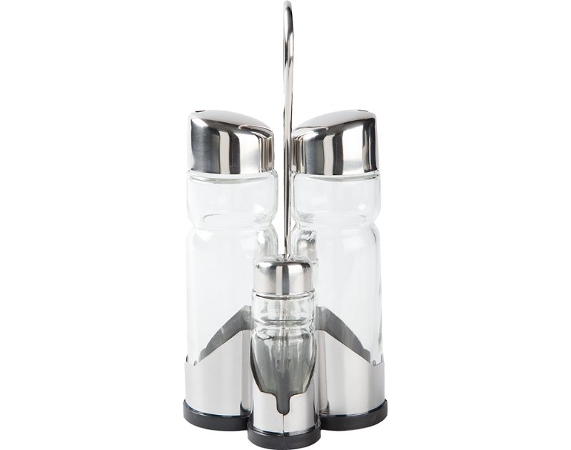 Galheteiro 5 Peças Com Suporte Grilo Vidro E Em Inox