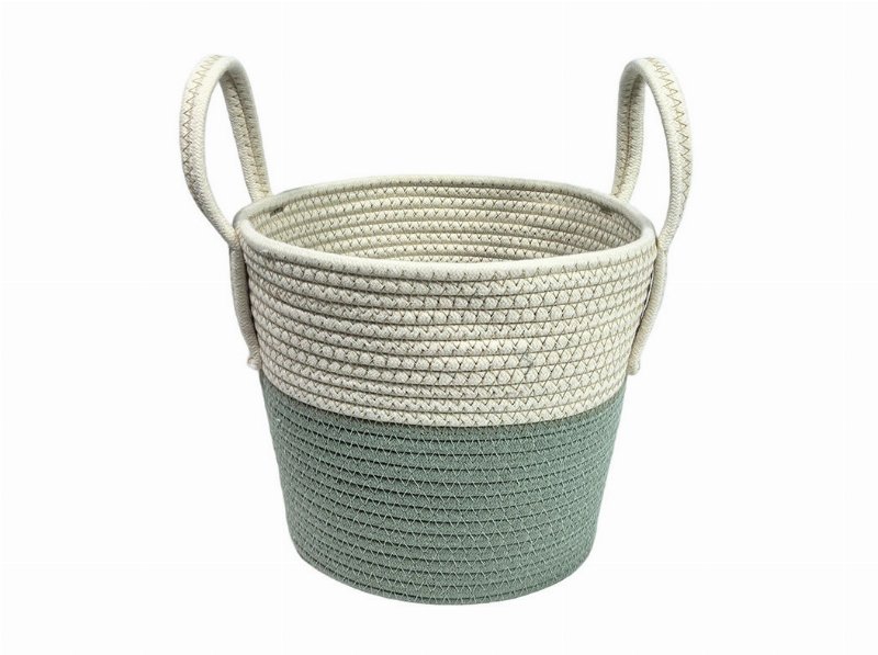 Cesto De Algodão Actuel Verde/Branco Diam25X22Cm