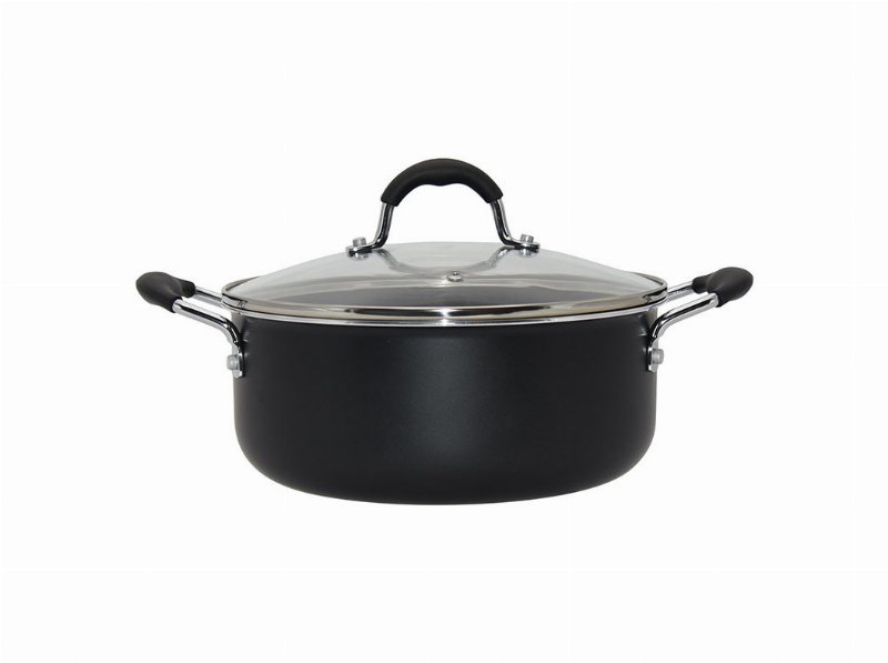 Caçarola Alumínio Actuel Preto Tampa Vidro 24Cm
