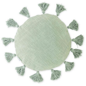 Almofada Redonda 40Cm Com Franjas Verde Kasa