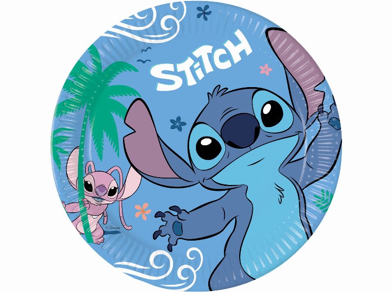 Conjunto 8 Pratos Descartáveis Stitch Papel 23Cm