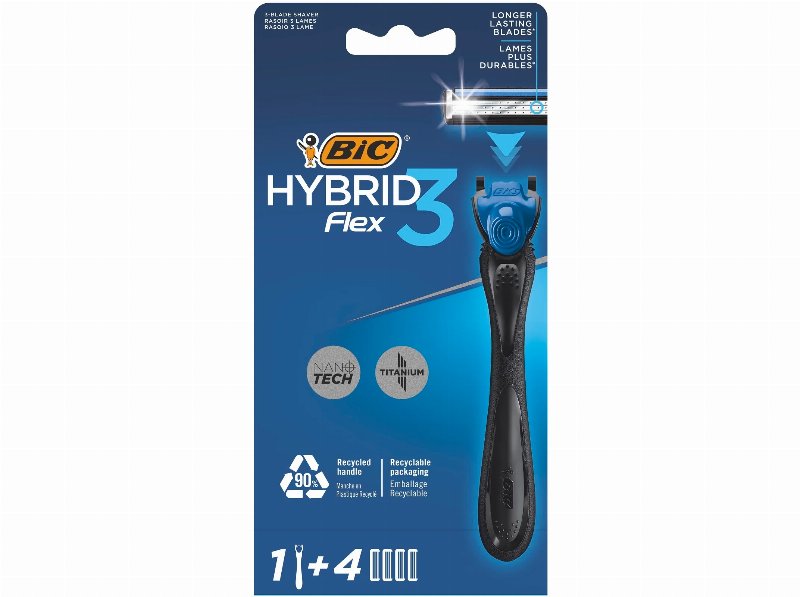 Máquina Barbear Bic Hybrid 3 Flex + 4 Recargas