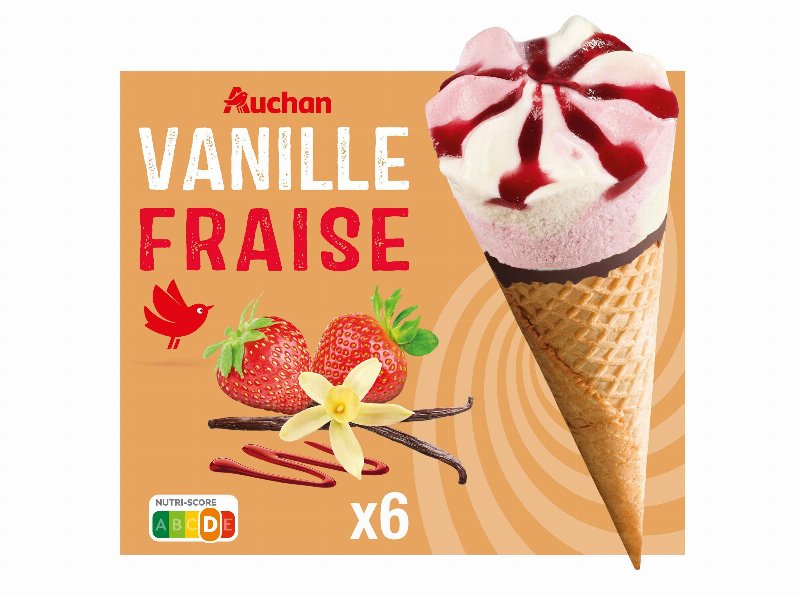 Gelado Cone Auchan Baunilha Morango 6X120 ml
