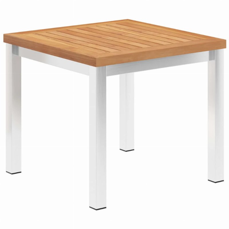 Hkh Mesa De Apoio Jardim 45X45X38 Cm Teca Maciça/Aço Inoxidável - Marrom