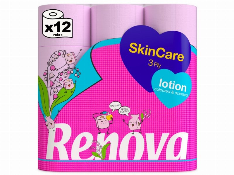 Papel Renova Higiénico Skin Care Lotion Rosa 12 Rolos