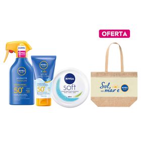 Conjunto Proteção Solar Protege E Hidrata + Oferta Saco De Praia Nivea Sun 270 ml + 150 ml + 300 ml + Oferta Saco De Praia