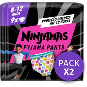 Fraldas Cueca Ninjamas Coração 23-48 kg T8 Dodot 18 Un (2 X 9 Un)